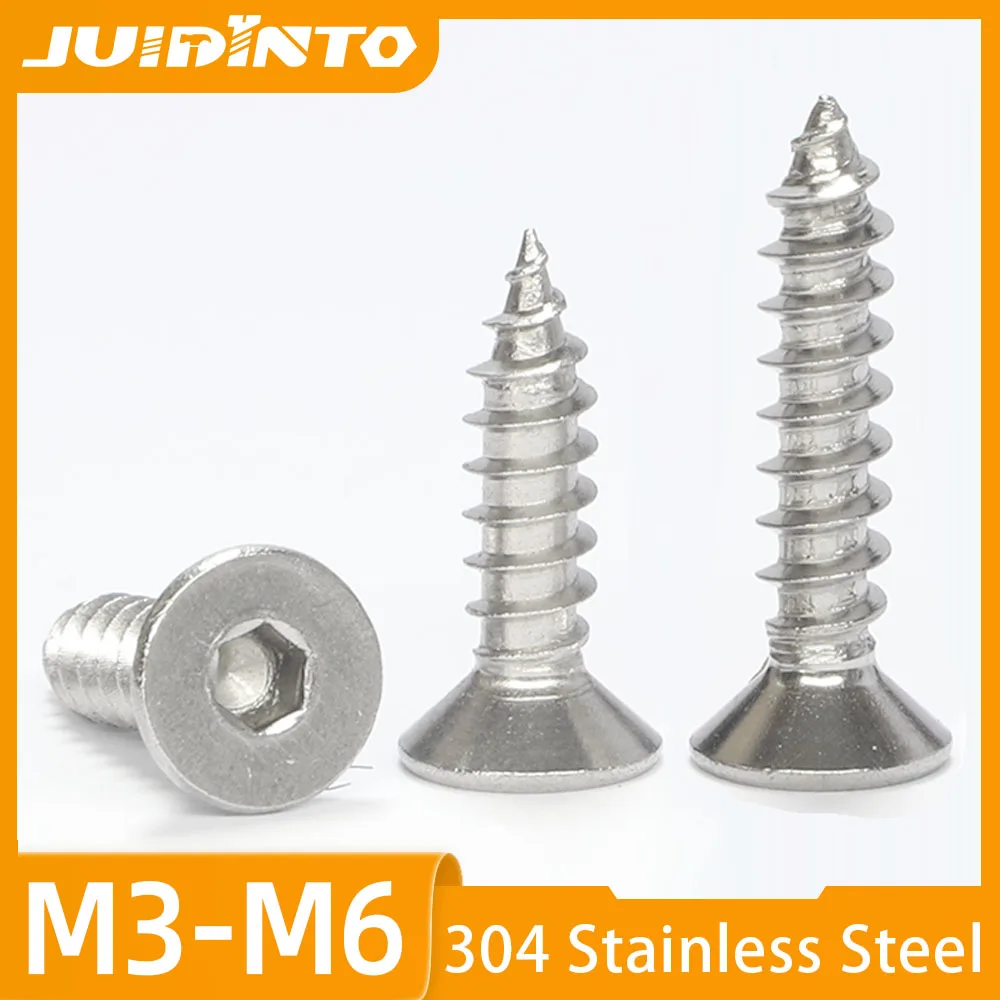 3-50pcs M2 M2.6 M3 M4 M5 M6 Stainless Steel Hexagon Hex Socket Countersunk Flat Head Self-tapping Screw Allen Head Wood Screws