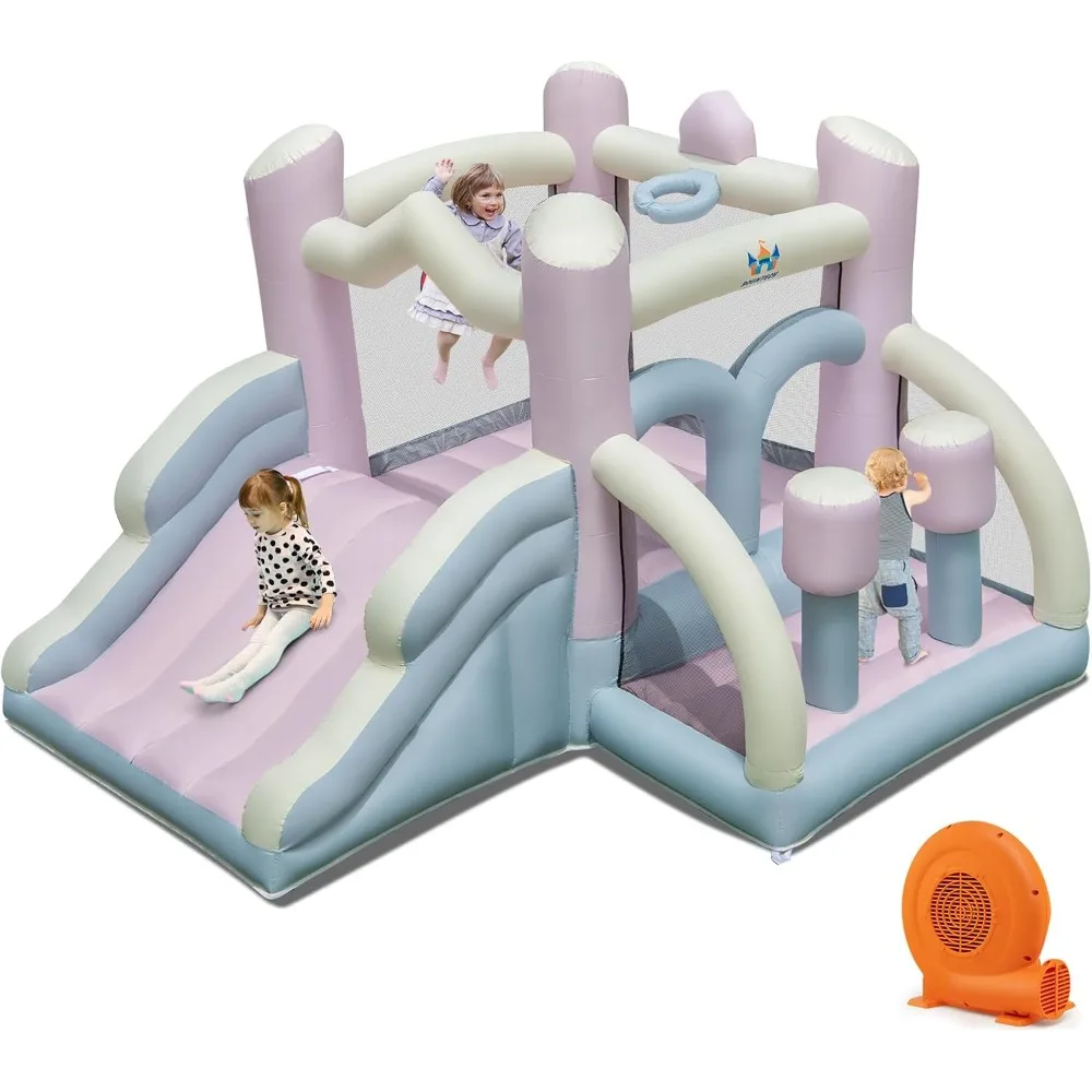 

Inflatable Bounce House, White Pink Dream Cotton Bouncy House for Kids 5-12 Indoor Outdoor Backyard Fun w/Blower,