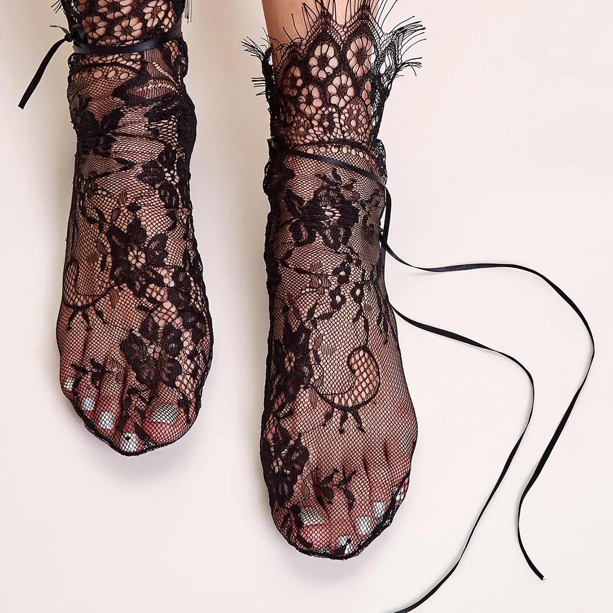 Women's Black Lace Stockings Hollow Transparent Lace Stockings Pure Cotton Japanese Fleece Socks Quilt Color Princess Socks