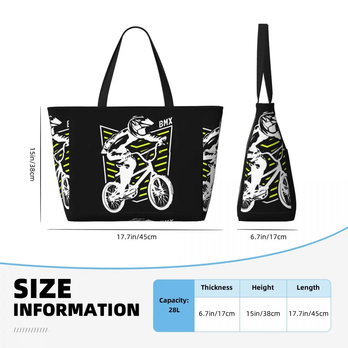Bmx Apparel Retro Bmx Bike Old School Patch Beach Tote Bag Sport Gym Yoga Borsone Borsa tote grande Borsa da viaggio da donna Borsa fitness