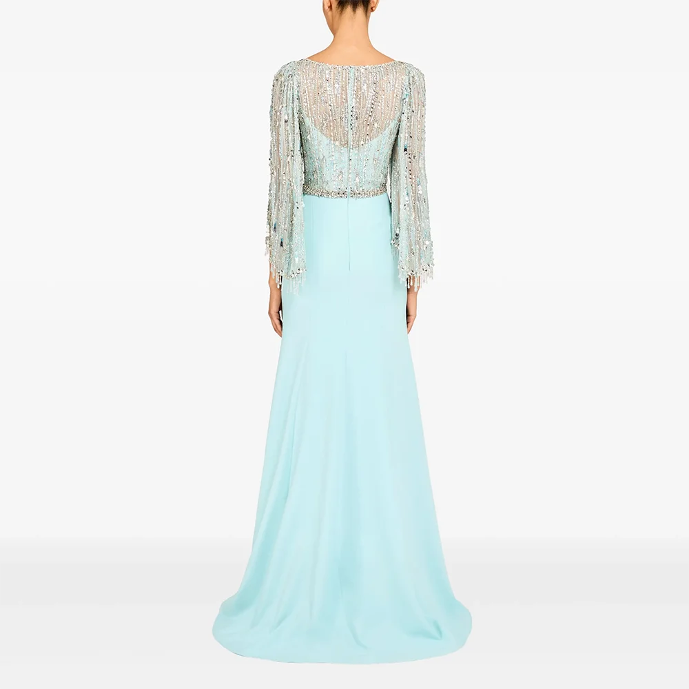 Vestidos de noche largos con cuello barco personalizados Vestidos de fiesta para ocasiones formales elegantes Vestidos de fiesta hasta el suelo con cuentas de cristal 2025