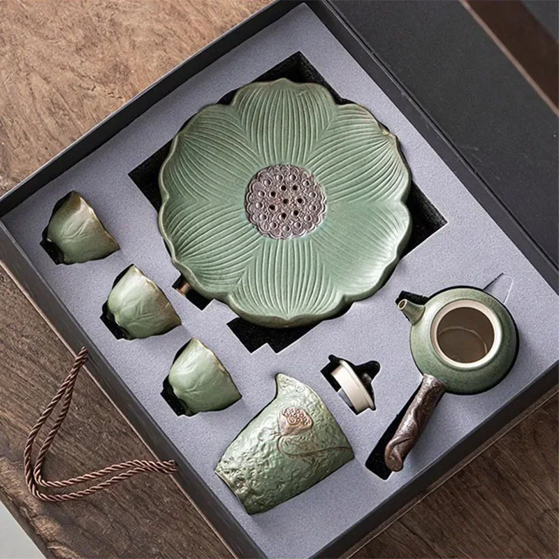 Japanese Kung Fu Tea Set Home Ceramic Teacup Teapot Rough Pottery Simple Portable Travel Tea Set Tea Pot and Cup Set