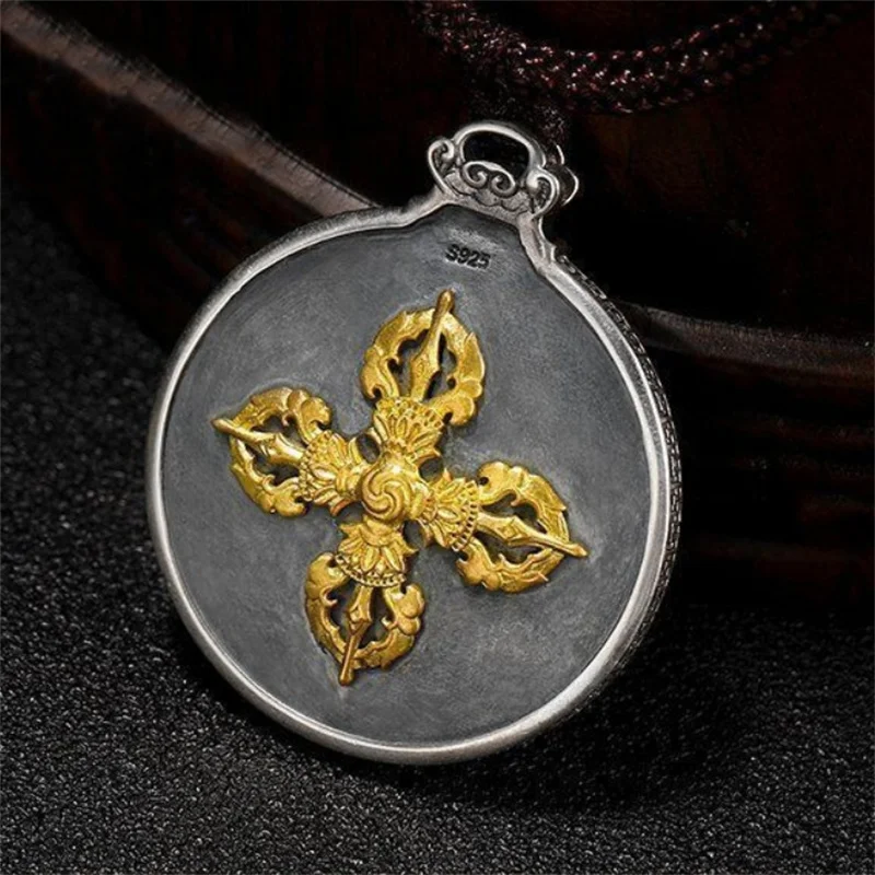 Vintage Vajra Pestle Pendant For Men Jewelry Vintage Relief Lines Flower Eight Diagrams 12 Zodiac Animal Amulet Necklace Male