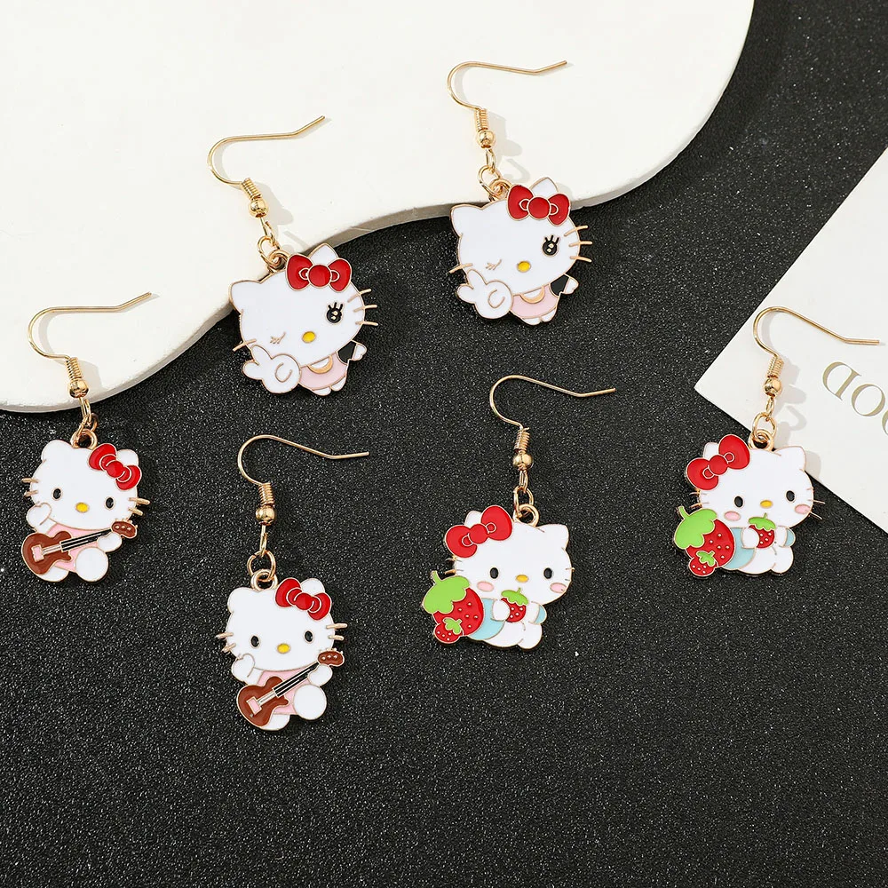 Anime Hello Kitty Metal Enamel Earrings Fashion Exquisite Pendent Earring Jewelry Accessories Kawaii Gifts Exquisite Collection