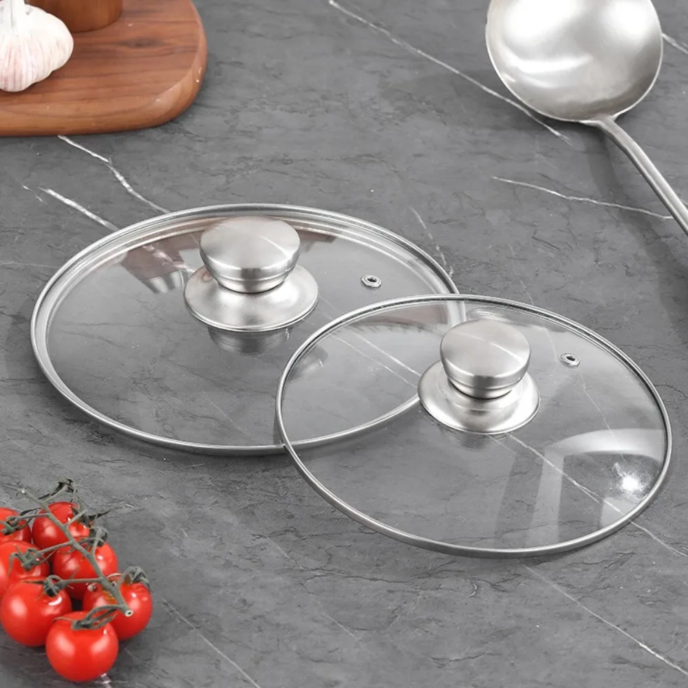

Stainless Steel Tempered Glass Pot Lid Round Anti-Scalding Visible Pot Cover Knob 16-34cm Frying Pan Cover Kitchen Accessories