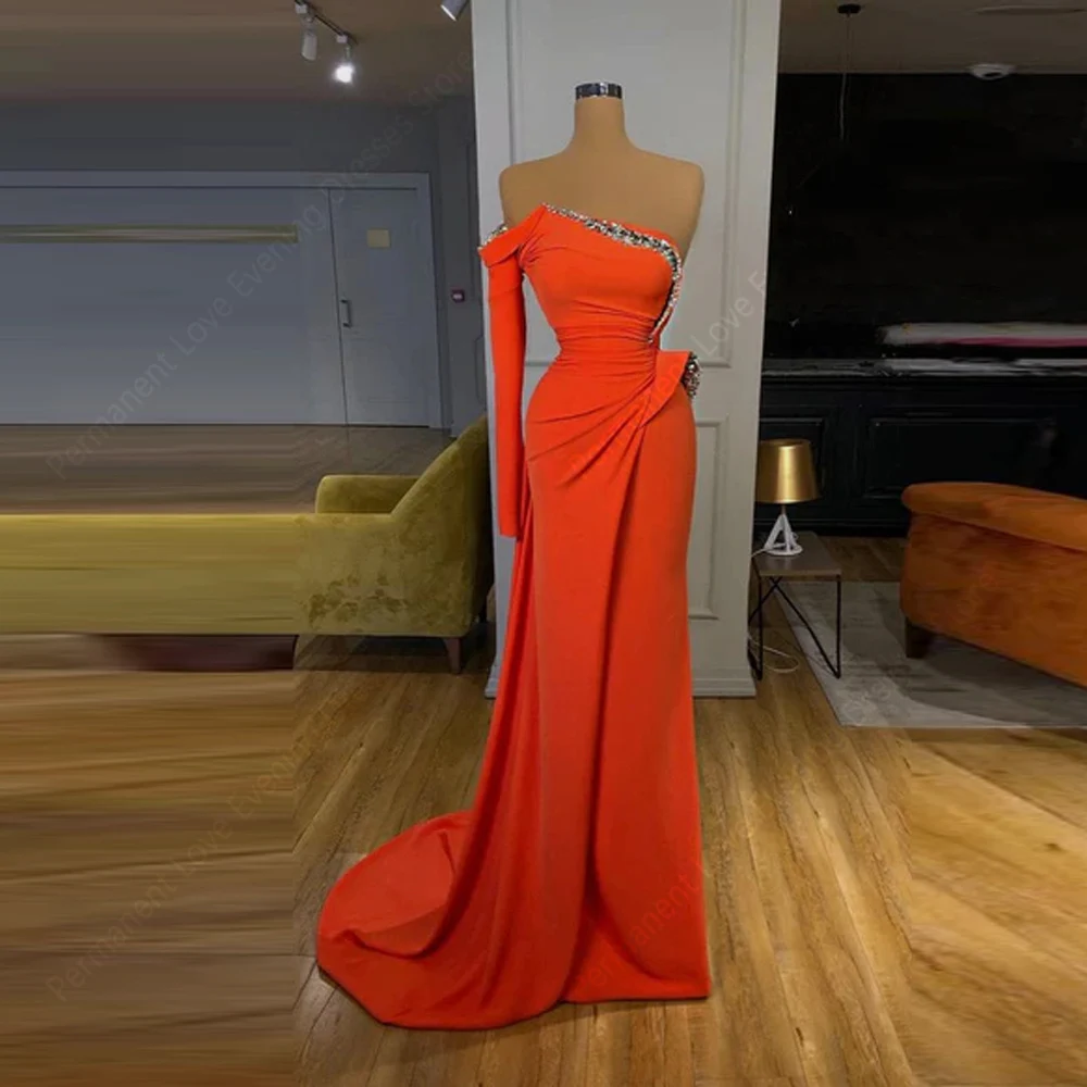 

Elegant Backless Women Mermaid Evening Dresses One Shoulder Sleeveless Gowns Mopping Length Banquet Vestidos De Noche Customized