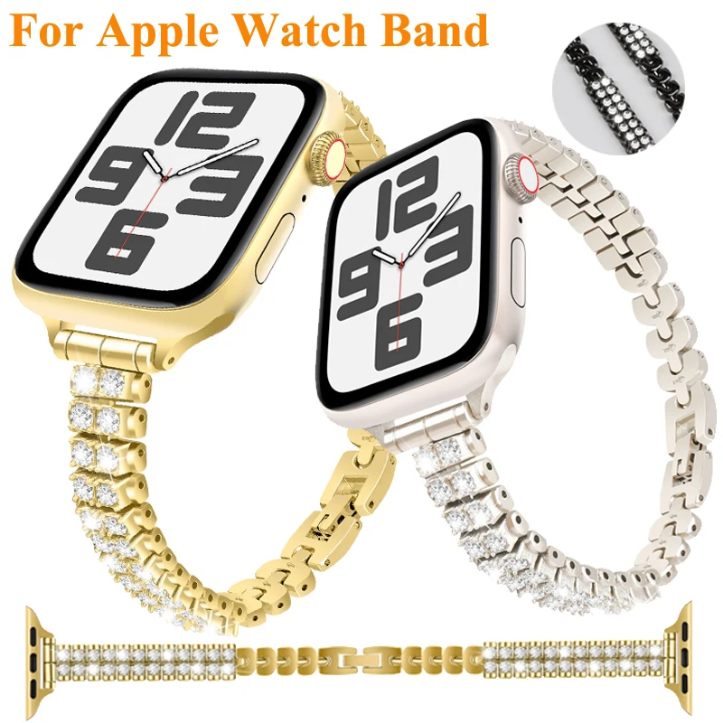 حلقة رفيعة لساعة أبل 41 مللي متر 40 مللي متر 38 مللي متر حزام الماس من الفولاذ المقاوم للصدأ iWatch سوار 10 9 8 44 مللي متر 45 مللي متر 42 46 مللي متر الترا 49 مللي متر