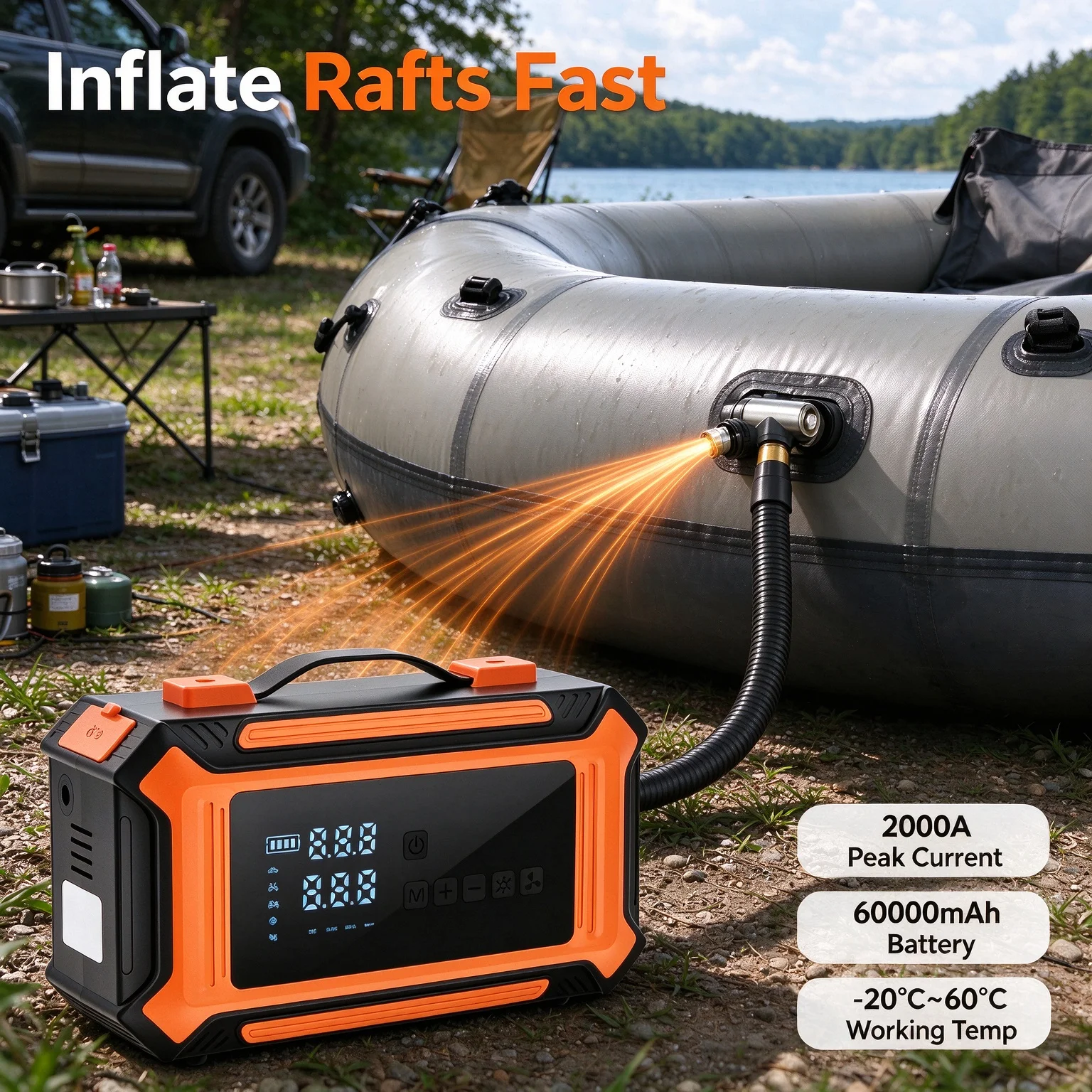 12v Automotive Battery Charger Power Bank Jump Starter Car Motorcycle Vacuum Inflation Blower Air Compressor Emergency Device