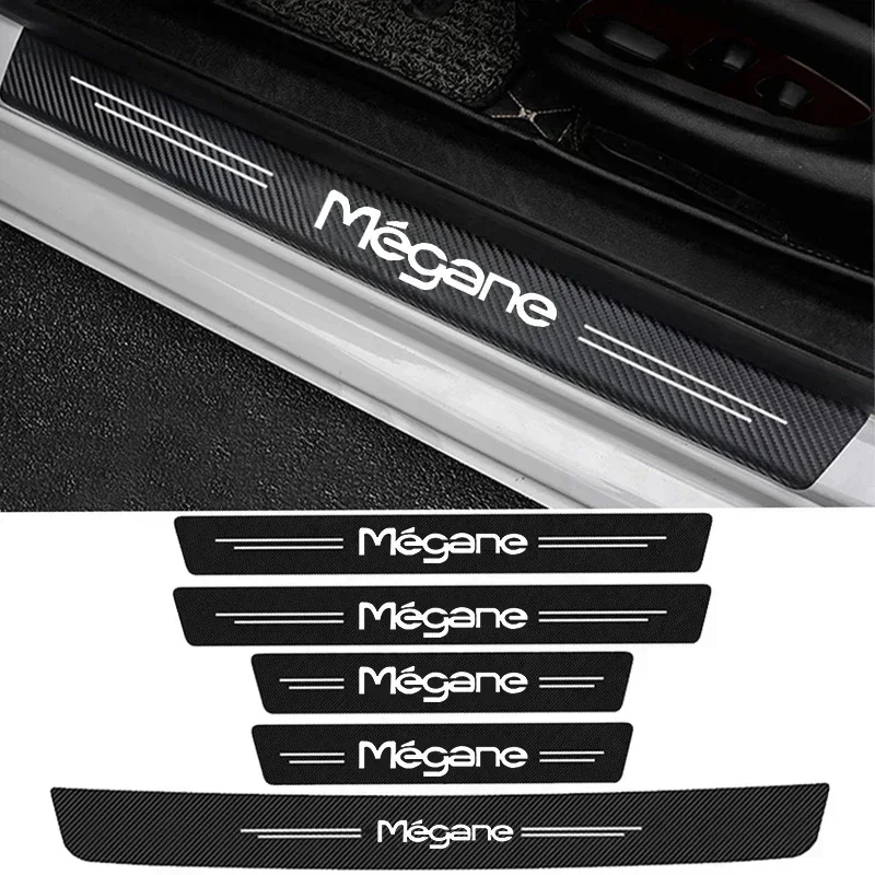 Carbon Fiber for Megane Logo Car Door Threshold Stickers Sill Scuff Plate Bumper Waterproof Decals Interior Accessories