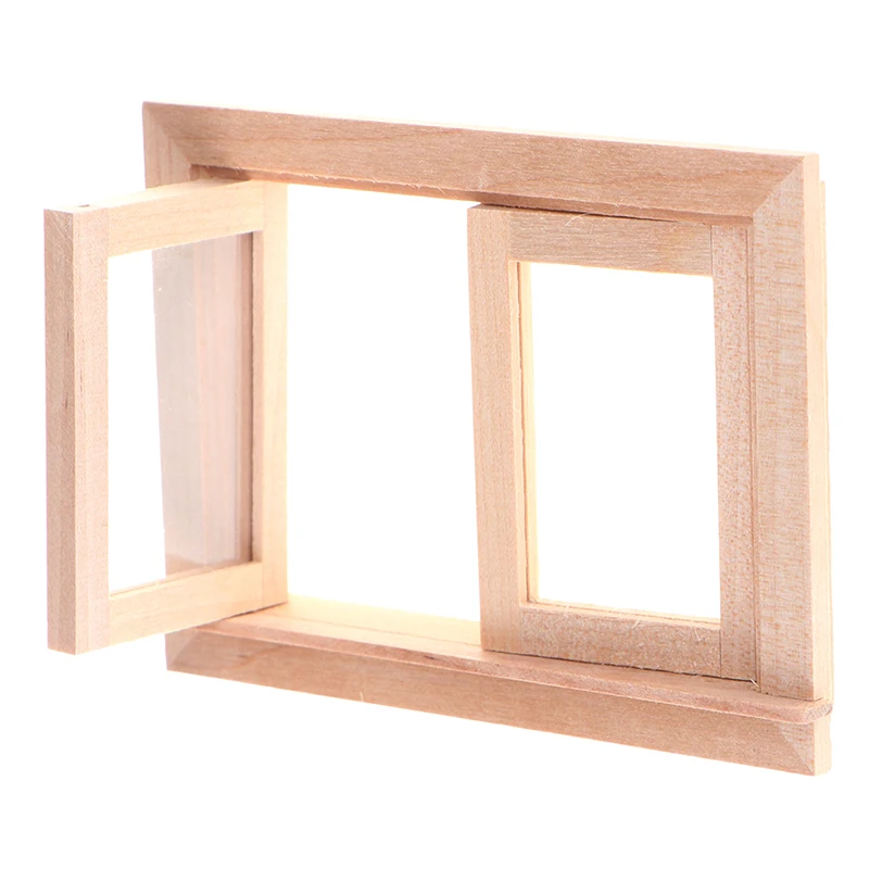 1/12 Dollhouse Miniature Wood 2 Pane Window Frame Diy Furniture Accessory For Kids Creative Play