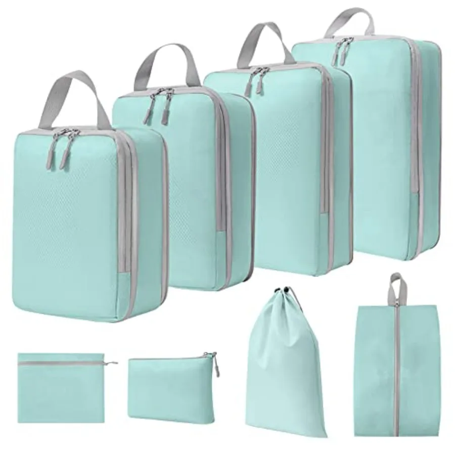 

Compression Packing Cubes for Suitcases Travel Essentials Expandable Travel Bags Organizer for Luggage turquoise