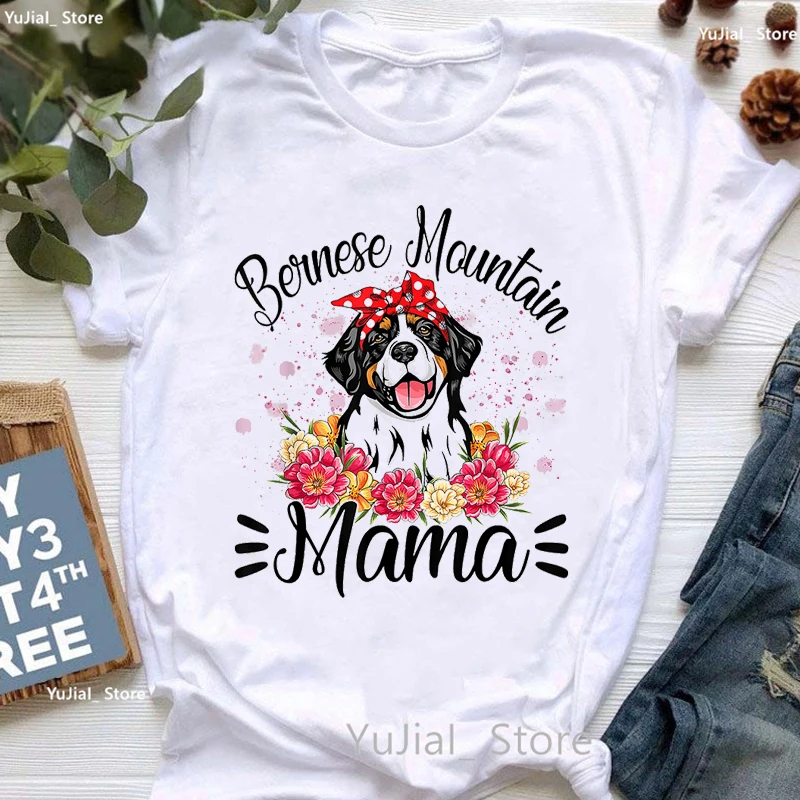 

Bernese Mountain Mama Graphic Print Tshirt Women Fashion Flowers Pet Dog T Shirt Female Merry Christmas Gift T-Shirt Wholesale