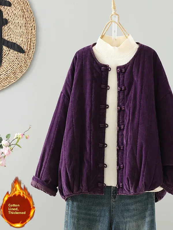 

Vintage Artistic Pumpkin Cotton Jacket Women's Clothing Versatile Thickened Long Sleeve Loose Fit Comfortable Cotton Coat