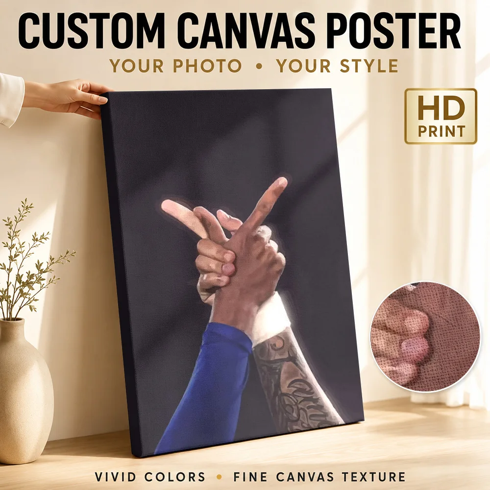 Two Hands Intertwined Canvas Print Poster Customized Sports Portrait Canvas Wall Art for Bedroom Gym Decor Gift for Collectors