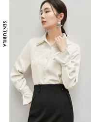 SENTUBILA Elegant Jacquard Shirt Women 2024 Autumn Straight Double Layered Collar Flare Sleeve Woman Shirts & Blouses 143C55884