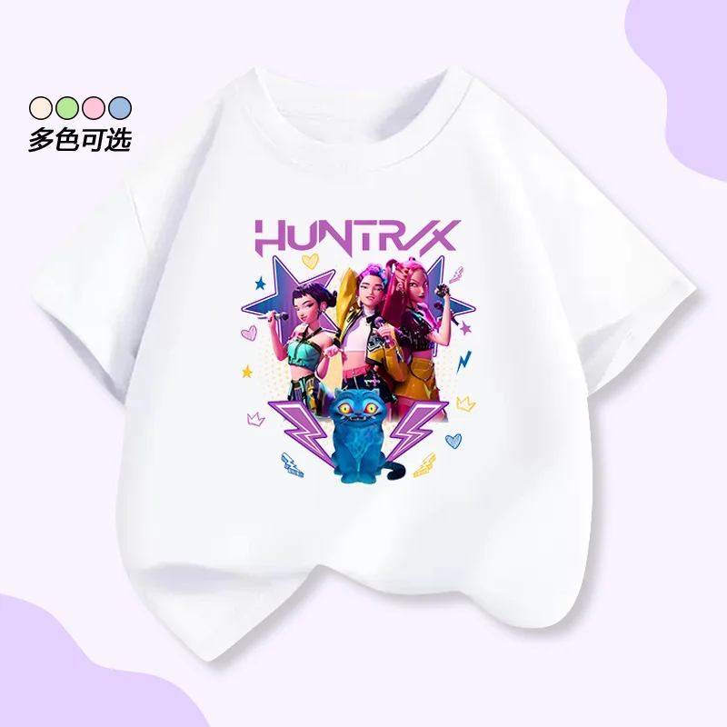 

Летняя детская футболка с принтом Korean Wave, K-pop, Demon Hunter, 100% хлопковая футболка с короткими рукавами для мальчиков и девочек.