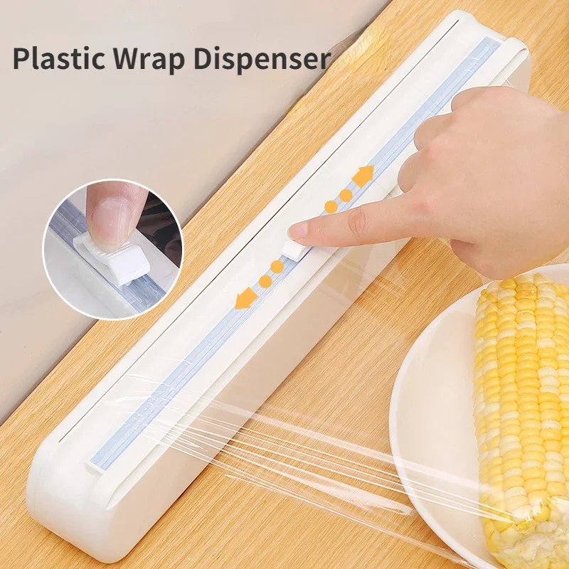 Plastic Wrap Dispenser Cling Film Cutter Box Aluminum Foil Sliding Knife Type Storage Fresh Food Wrap Kitchen Tools Accessories