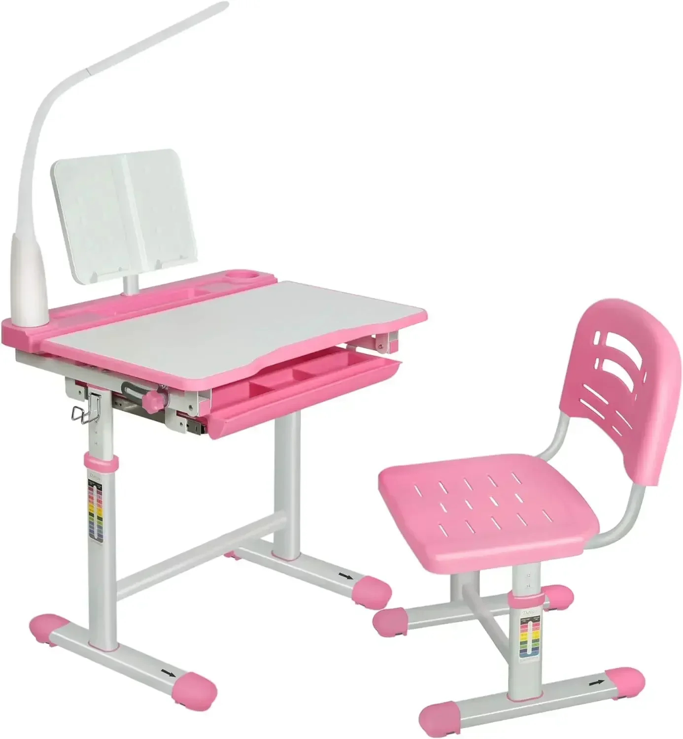 Kids Functional Desk and Chair Set, Height Adjustable Children School Study Desk with Tilt Desktop, Bookstand