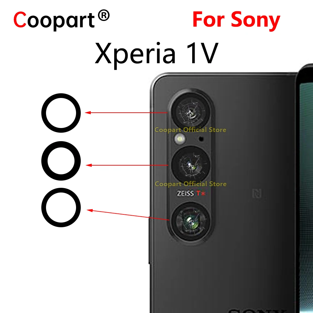 1Set/3Pcs Coopart New Back Camera Lens For Sony Xperia 1 V Rear Camera Glass Cover With Frame Bezel Replacement