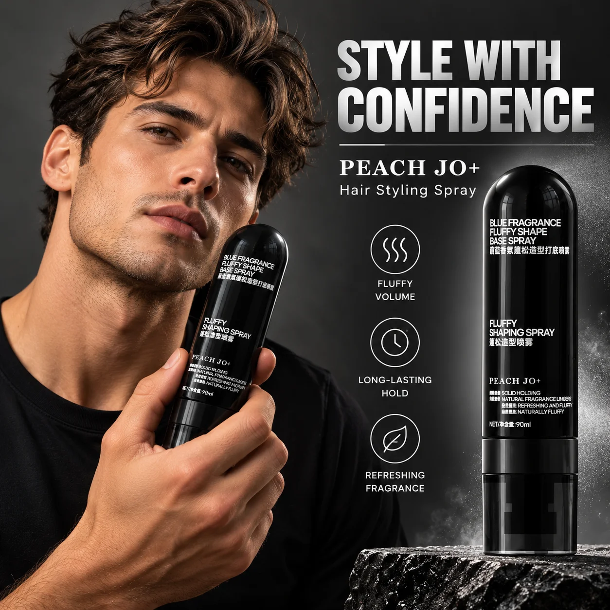 Peach Jo Fluffy Shape Base Hair Spray 90ml Build Voluminous Hair Style  Hair Look Light Longlasting Fragrance Hair Styling