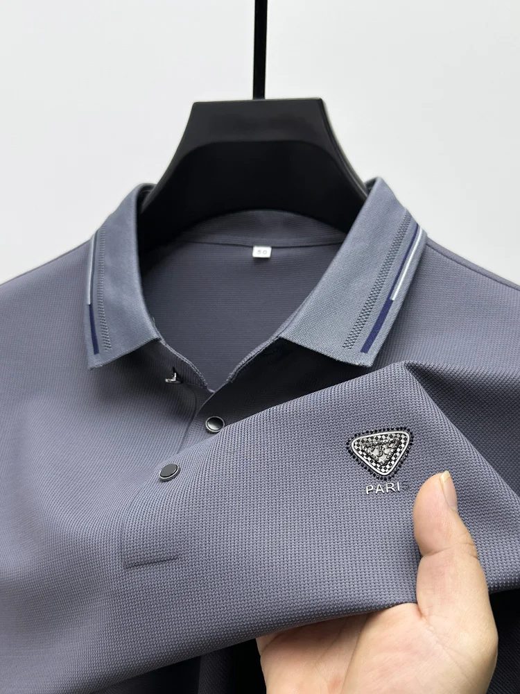 High-end Summer High-quality Ice Silk Lapel POLO Shirt Designer Business Casual Fashion Three-dimensional Printing Short Sleeve