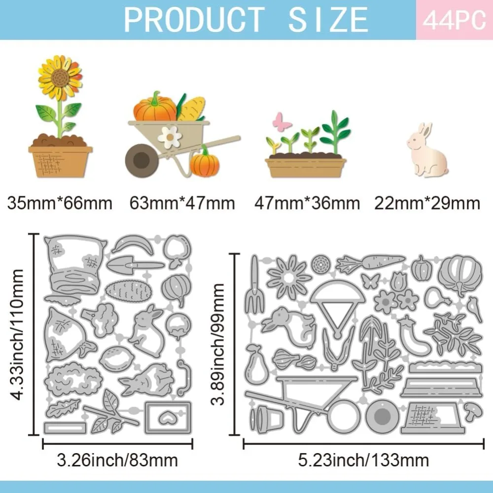 Farmers Market Cutting Dies for DIY Scrapbooking Metal Vegetables Fruits Potted Plants Flowers Market Cut Dies Rabbits Sunflower