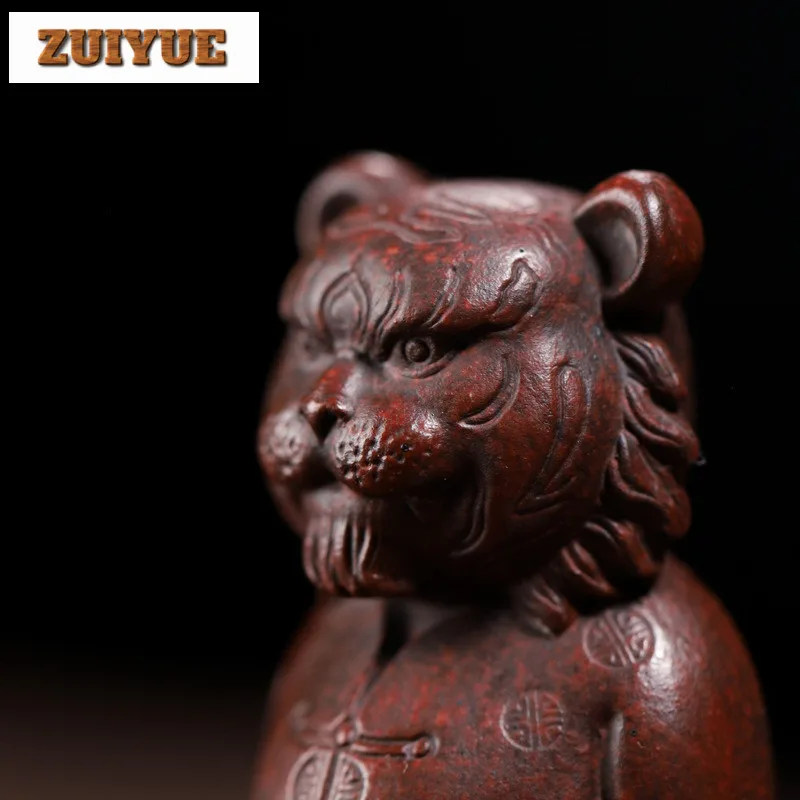 Antique Purple Clay Tea Pet Ornaments Boutique Can Raise Tiger Figure Decoration Desktop Lucky Decor Handmade Teaset Accessories