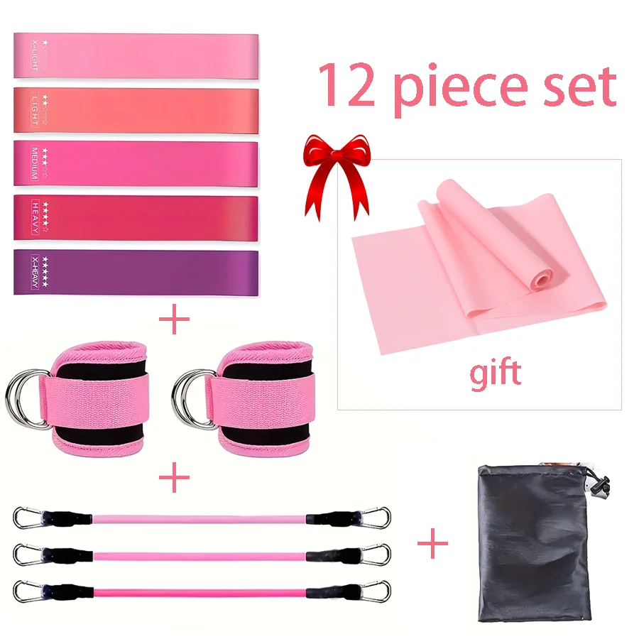 

12-компонентный комплект эспандеров для йоги из ТПЭ — с растягивающей лентой для ног и растягивающим листом. D-образный ремешок на щиколотке, подходит для поднятия бедер.