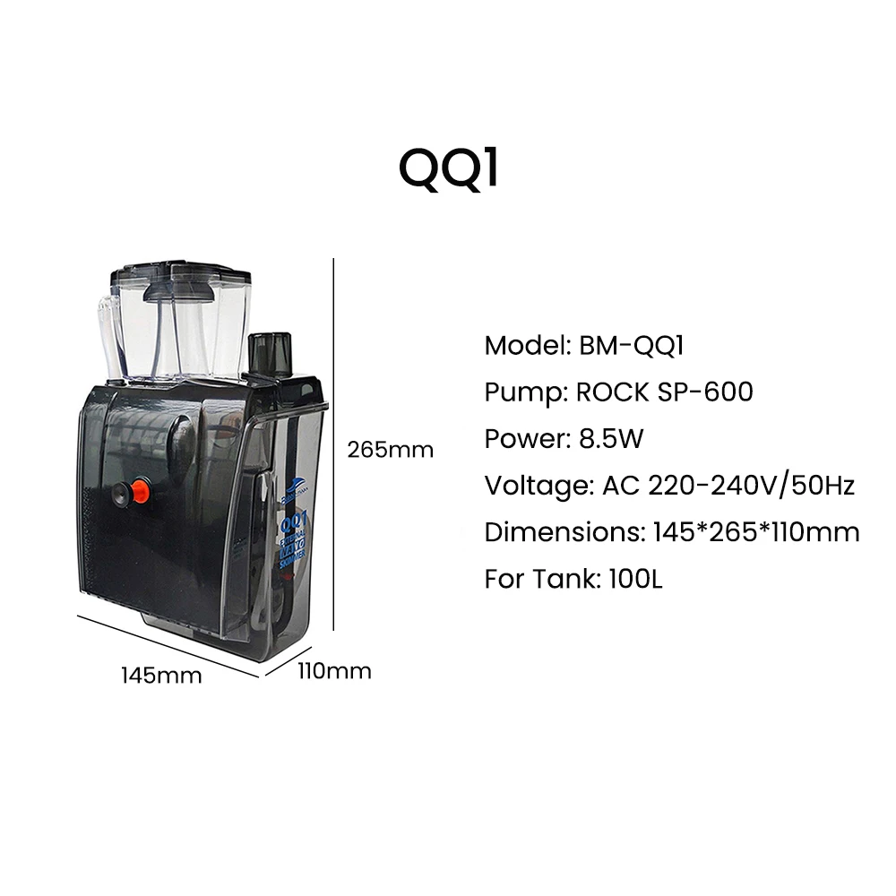 AC 220-240V External Protein Skimmer QQ1 QQ3 HOB Design Aquarium Separator for Saltwater 100L-300L Tank