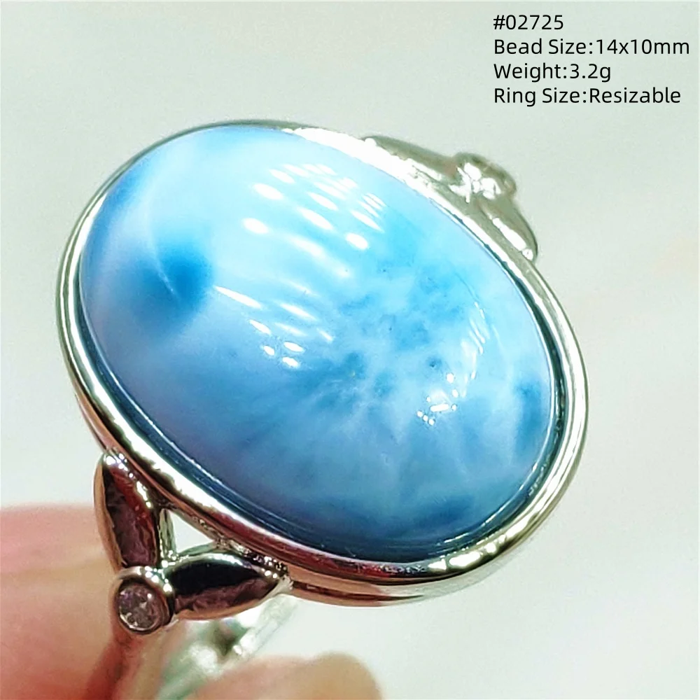 Natural Blue Larimar Ring Jewelry Adjustable Size Dominia Rare Larimar Oval Bead Water Pattern 925 Sterling Silver Fshion AAAAAA view 5
