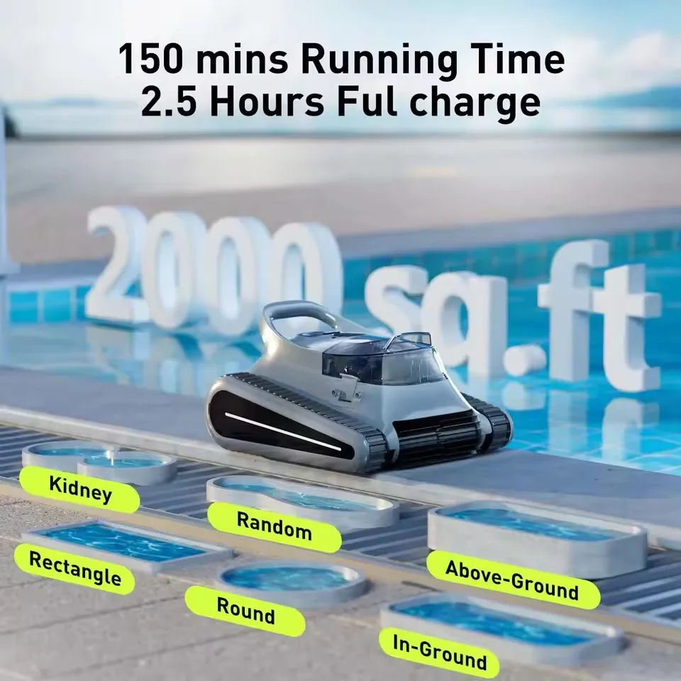 Pool Vacuum Up to 180 Mins Run time, Robotic Pool Cleaner Above Ground for Inground Pools up to 2000 Sq.ft