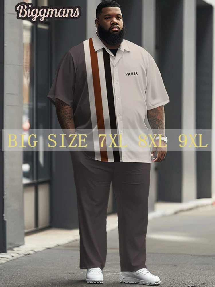 Biggmans L-9XL Plus Size Man Clohitng Brand Casual Fashion 2 Pieces Sets Man Blouse Top And Pant Outfits Man Big Size Over Size