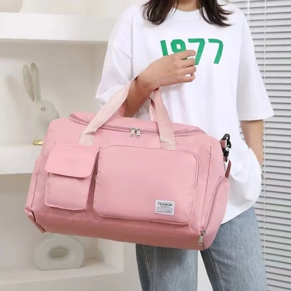 Oxford Travel Luggage Bag Sturdy Multi-functional Nylon Duffle Bag with Shoe Compartment Solid Color Large Capacity Handbag Girl