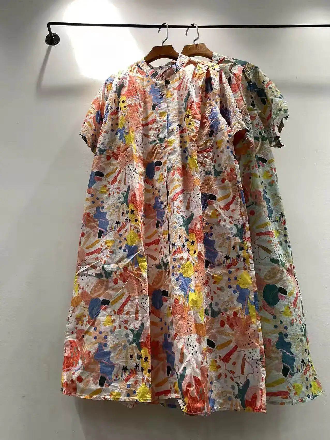 Women Harajuku Fashion Short Sleeve Cartoon Print Shirt Dress Woman Clothing 100% Cotton Single-breasted Femme Dresses