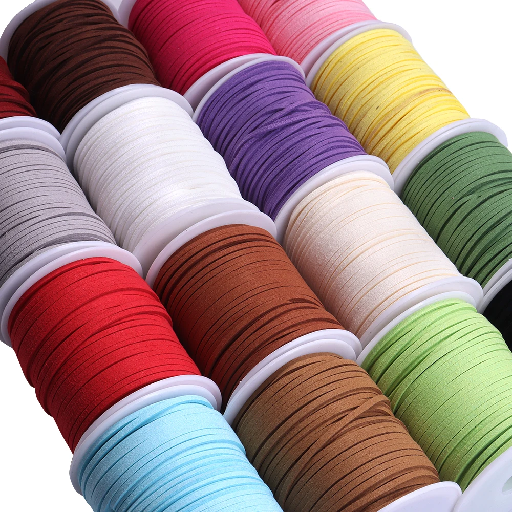 50 Yards 2,6 mm flache Kunstwildlederschnur Lederschnur Faden Samtschnur für Schmuckherstellung Quasten Armband Halskette DIY Bastelarbeiten – Detail 4