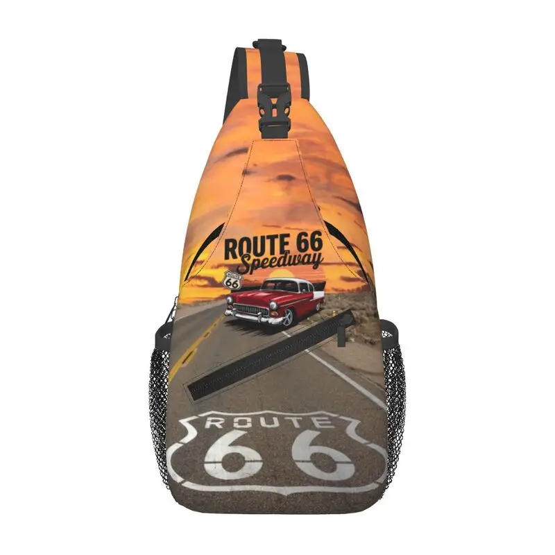 

Americas Highway Route 66 Sling Chest Bag Custom Shoulder Crossbody Backpack for Men Traveling Daypack