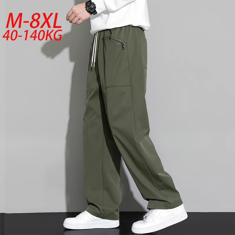

Plus Size 8XL Cargo Pants Man Pants for Men Drawstring Straight Korean Fashion Casual Pants Spring Summer Long Sportwear