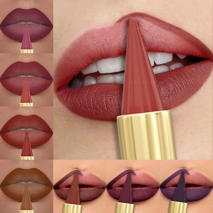 9 Colors Gradient Lipstick Matte Lip Liner Pen Velvet Finish Smooth Sexy Red Brown Lip Makeup Gifts for Dfined and Elegant Lips