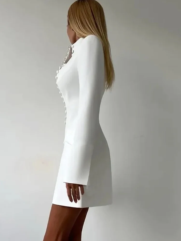 Oniflyme 秋冬新長袖スタンドカラー女性ブレザードレスシングルブレストミニドレスエレガントなオフィス女性服