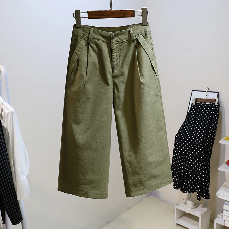 

Spring Autumn Women Straight Denim Pants Calf-Length Fashion Casual Wide Leg Pants Lady Korean Style Streetwear