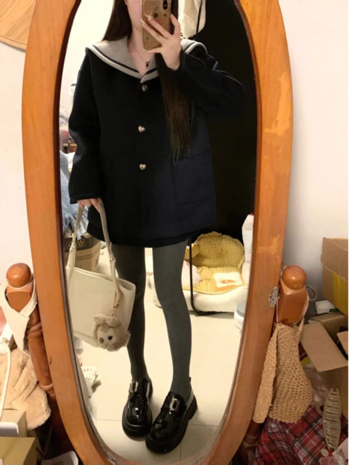 

Miu Style College Fashion Woolen Navy Collar Two-Piece Set Spring Comfortable Mid-Spring Age-Defying Korean Series Women's Suit
