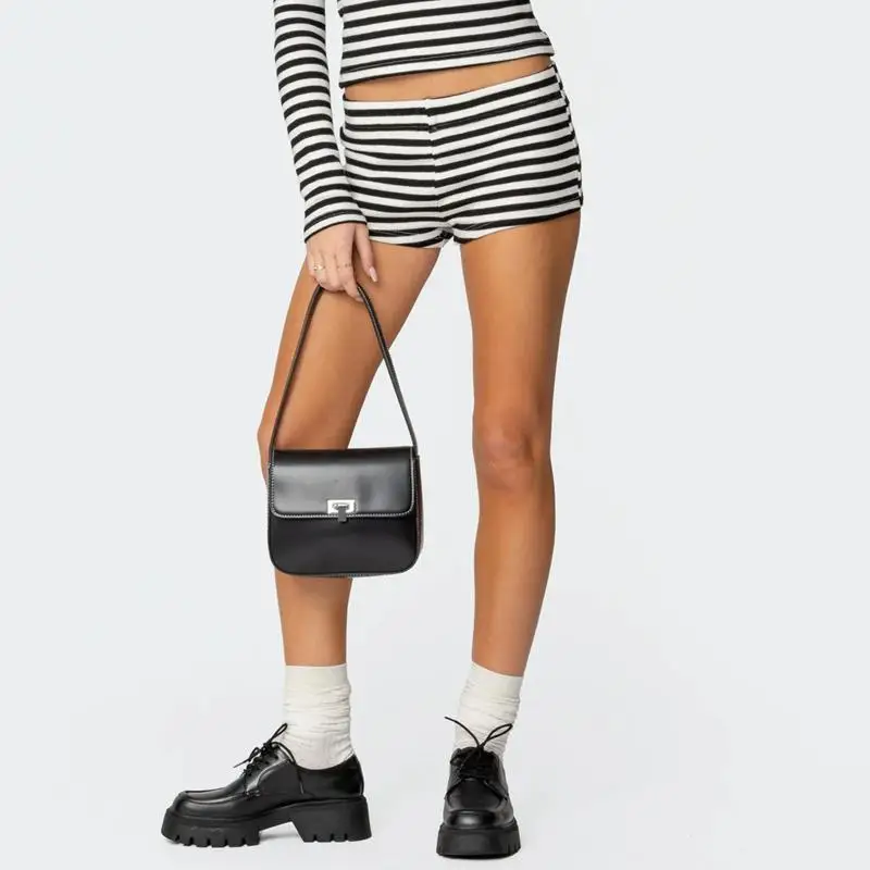 Combhasaki 여성 여름 Y2K 캐주얼 스트라이프 프린트 대비 컬러 반바지 신축성있는 낮은 허리 바지 휴가 비치 클럽 streetwear