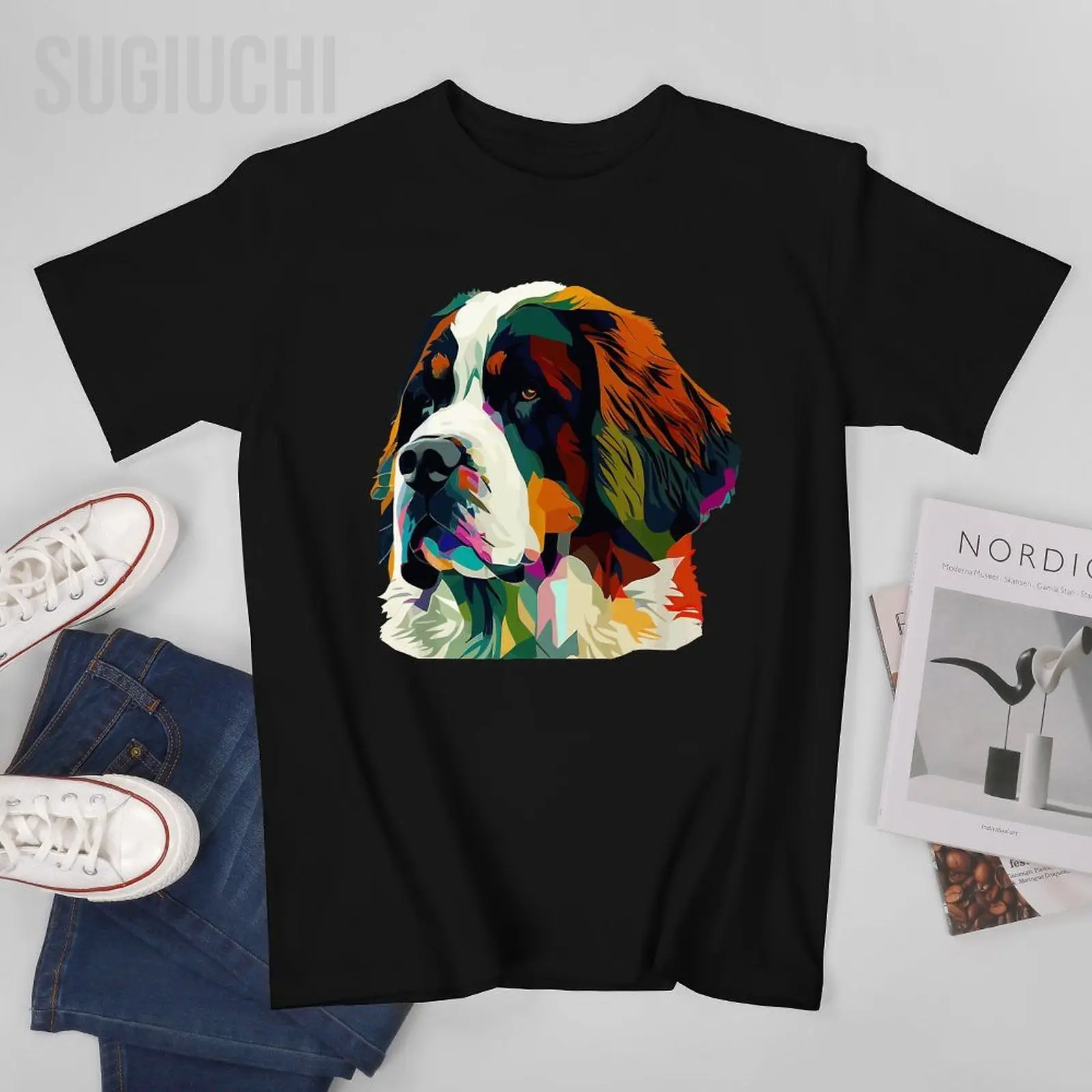 Unisex Men St Bernard Lovers Art Colorful Saint Bernard Dog Tshirt Tees T Shirts Women Boys 100% Cotton T-Shirt