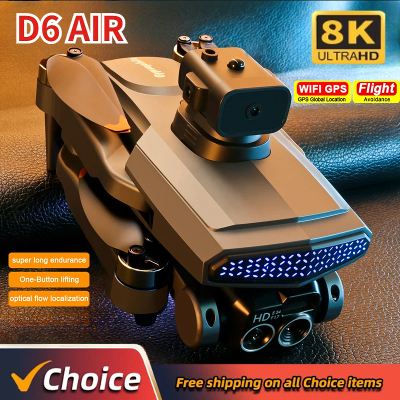 New D6 8K Drone Professional HD Dual Camera Optical Flow Localization Obstacle Avoidance WIFI FPV RC Foldable Quadcopter Toys