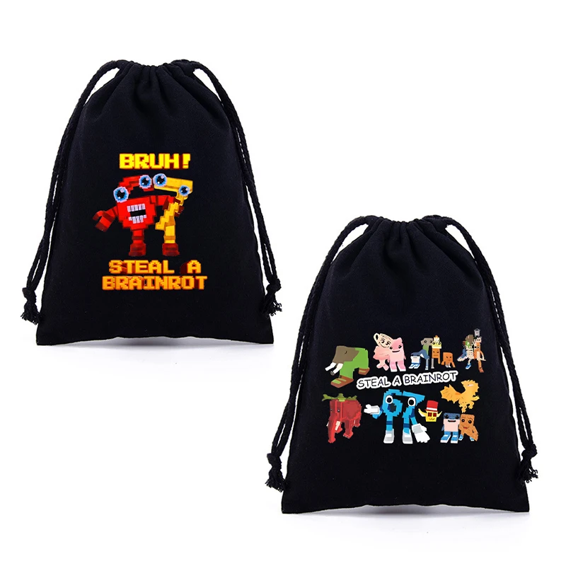

Steal A Brainrot Drawstring Bag Kawaii Anime Canvas Print Pouch Kid Boy Girl Portable Cute Party Game Gift Candy Toy Hand Pocket