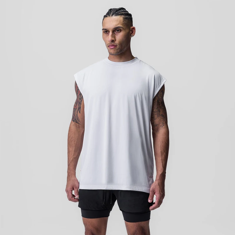 Muscle Guys Gym Bodybuilding Muscle Tank Tops Mesh Breathable Quick Dry Cool Sleeveless Shirt Mens Fitness Sport Loose Singlets