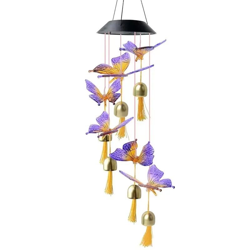Outdoor Colored Solar Wind Chimes Miniature Garden Ornament Decorative Hanging Bells for Yard Patio Lawn Home Decoration Gift