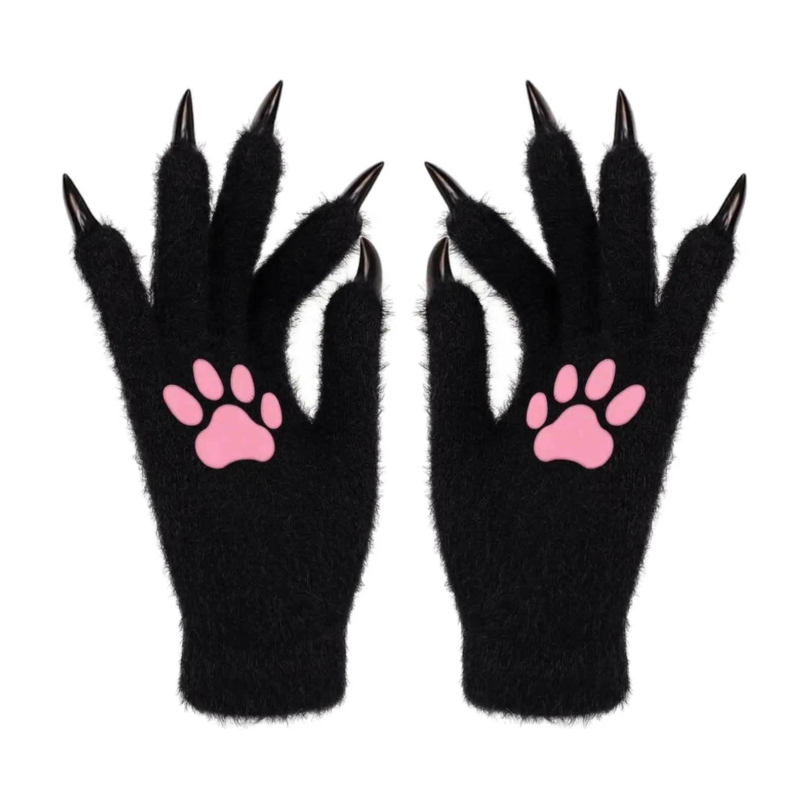 Clawed-Animal Cosplay Glove Soft Costume Glove with Extended Wrist Cuff Furry Five-Finger Cosplay Paw Gloves for Cosplayers,