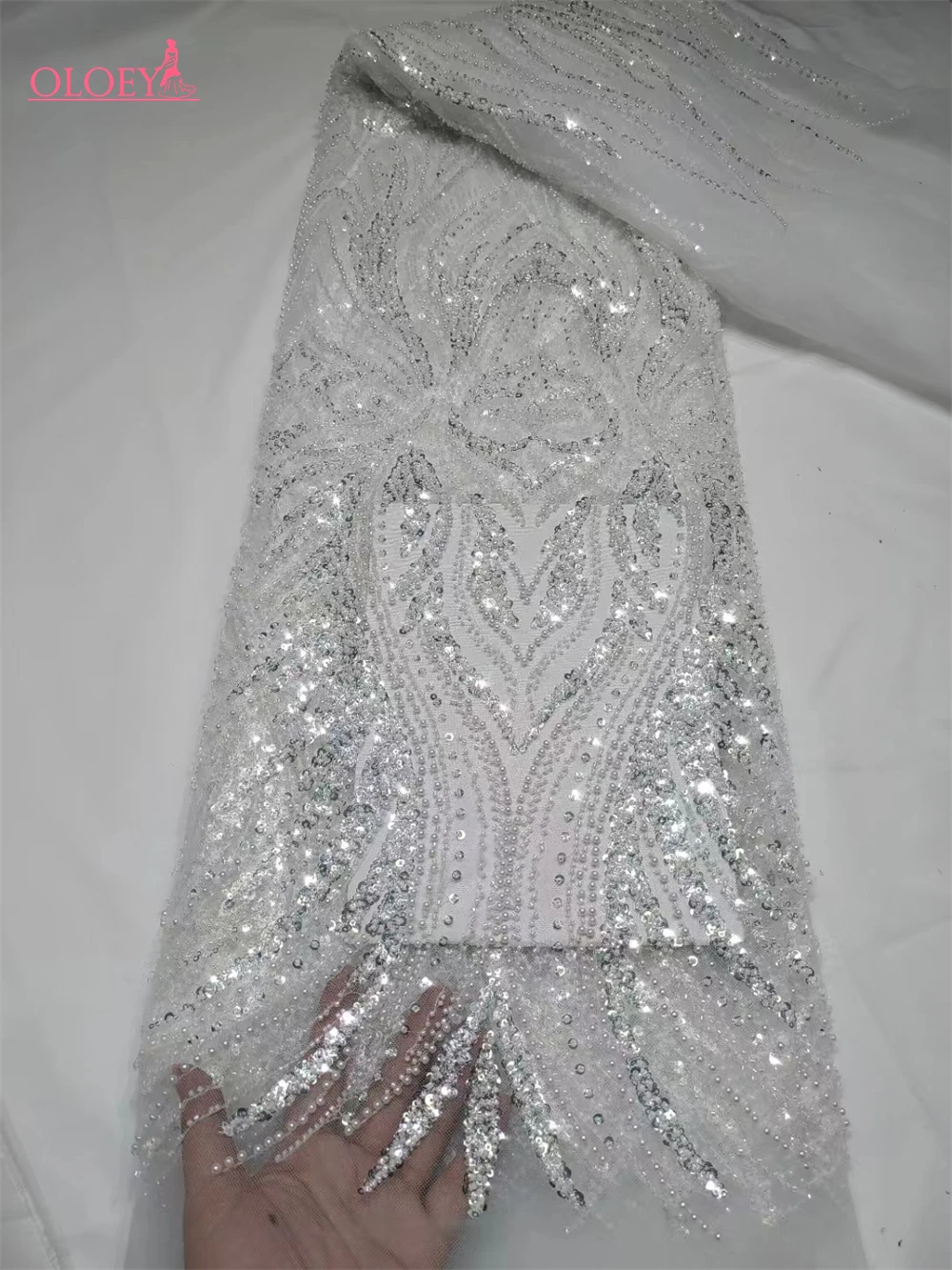 Fashion Elegant French Embroidery Beaded Lace Fabric African Nigerian With Sequins Fabric For Wedding Dress