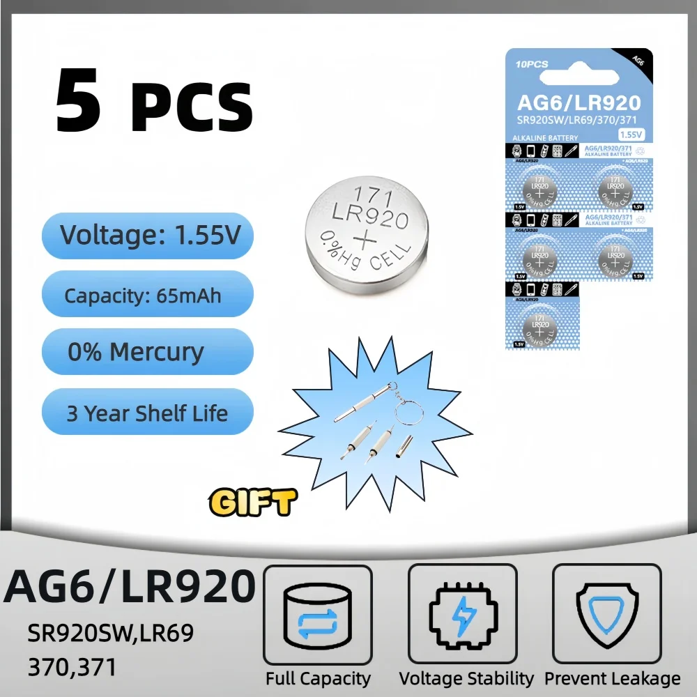 2-10PCS 1.55V AG6 65mAh 371 Knop Batterijen SR920SW LR920 SR927 171 370 L921 LR69 SR920 Voor Horloge Speelgoed Afstandsbediening Munt Beslag